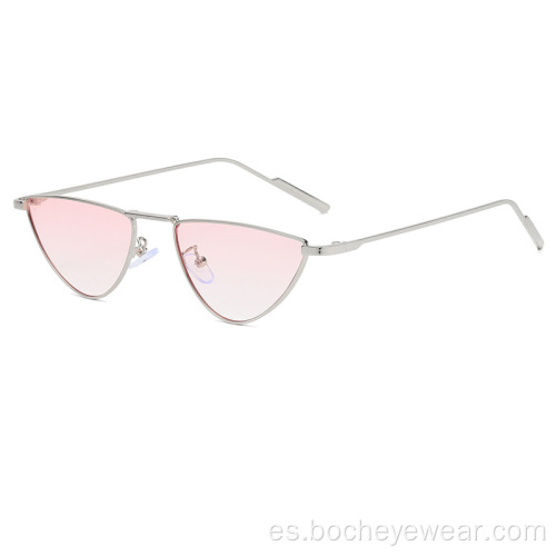 Gafas de sol triangulares de ojo de gato con montura pequeña de metal a la moda para hombres y mujeres, gafas de sol rojas de discoteca netas, colorido, tiro callejero, gl